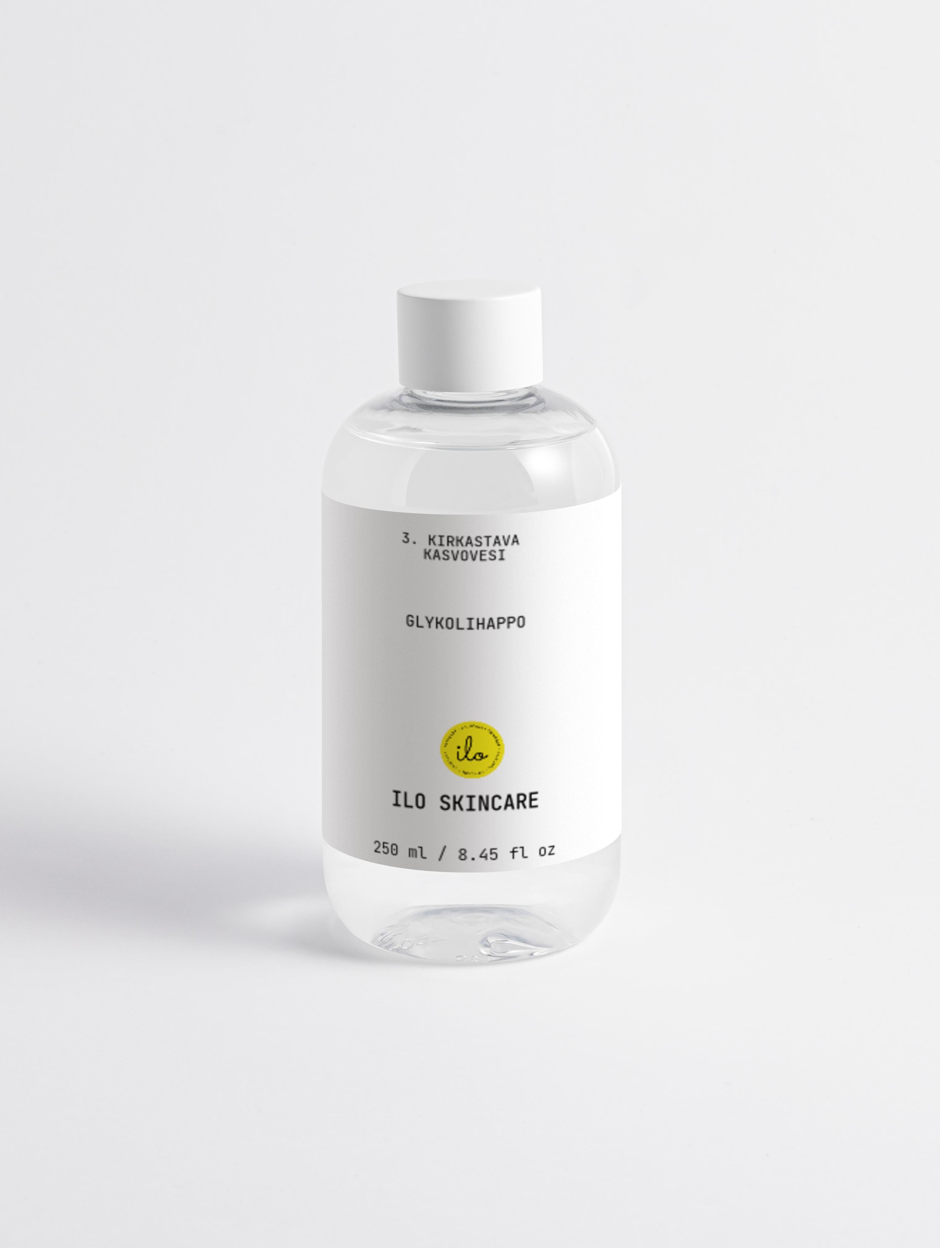 Glycolic Acid Exfoliating Toner – 5% glykolihappoinen nestemäinen kuorintavesi, kirkastaa ja tasoittaa ihon sävyä, 250 ml pullo.